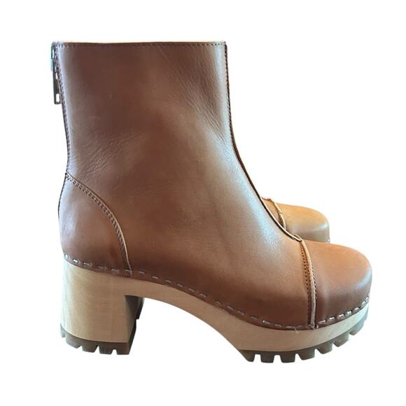 Swedish Hasbeens Stitchy  Leather Ankle Boot Wood Clog Midsole NEW EU 36 US 6 - Picture 4 of 9
